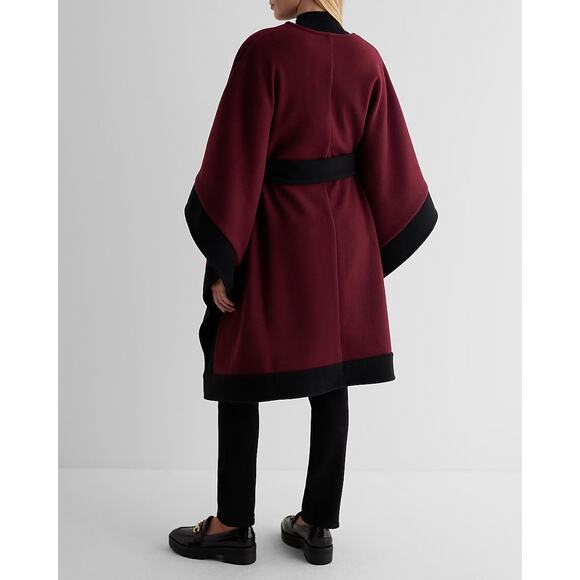Expeess Faux Wool Color Block Belted Cape Coat M/L - Picture 2 of 8